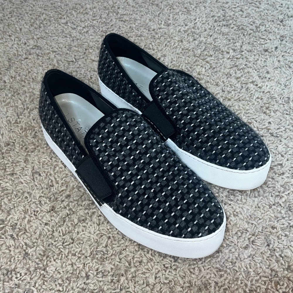 1. State Black & White Woven Slip-On Sneakers